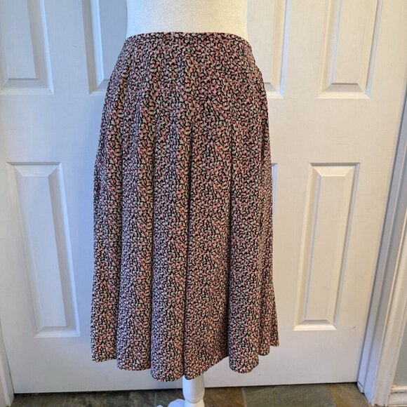 Talbots Silk Skirt Floral A Line Pleated Midi Lined Large Classic Church Work - Picture 1 of 16